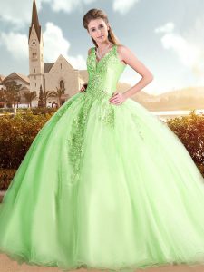Beading and Lace Sweet 16 Dresses Lace Up Sleeveless Sweep Train