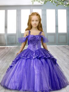 Most Popular Ball Gowns Little Girls Pageant Dress Wholesale Blue Straps Sleeveless Floor Length Lace Up