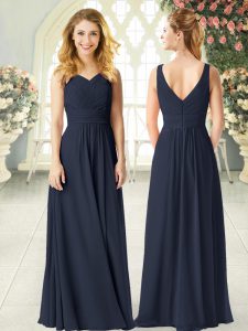 Ruching Prom Dresses Black Zipper Sleeveless Floor Length