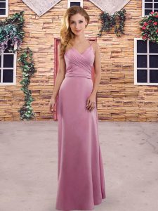 Floor Length Column/Sheath Sleeveless Pink Dama Dress for Quinceanera Zipper