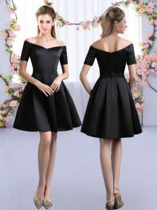 Short Sleeves Mini Length Ruching Zipper Vestidos de Damas with Black