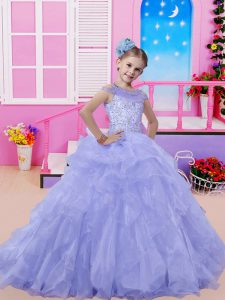 Lavender Ball Gowns Beading Custom Made Pageant Dress Lace Up Organza Sleeveless