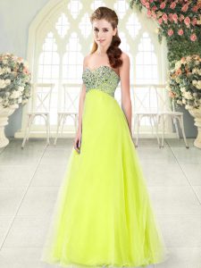 Customized Yellow Green Sleeveless Beading Floor Length Prom Dress