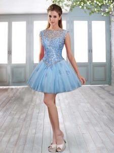 Scoop Sleeveless Tulle Homecoming Dress Beading and Appliques Lace Up