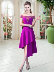 Asymmetrical A-line Sleeveless Purple Prom Gown Zipper