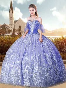 Shining Ball Gowns 15th Birthday Dress Lavender Sweetheart Tulle Sleeveless Floor Length Lace Up