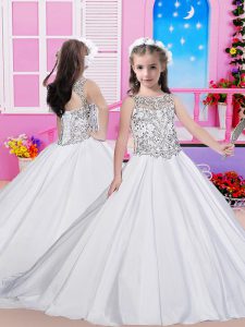 Sweep Train Ball Gowns Pageant Dresses White Scoop Sleeveless Lace Up