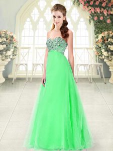 Popular Beading Prom Dress Green Lace Up Sleeveless Floor Length