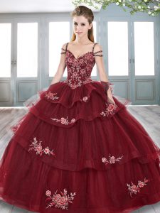 Traditional Sleeveless Lace Up Floor Length Embroidery Ball Gown Prom Dress