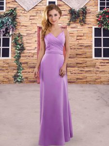 Eye-catching Chiffon Spaghetti Straps Sleeveless Zipper Ruching Court Dresses for Sweet 16 in Lavender
