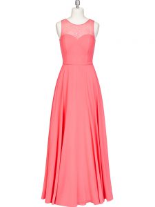 Watermelon Red Sleeveless Chiffon Zipper Prom Party Dress for Prom and Party and Military Ball