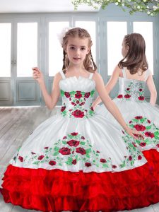 Sleeveless Floor Length Little Girls Pageant Dress and Embroidery