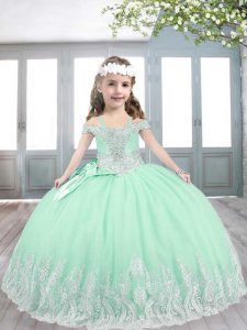 Fancy Apple Green Sleeveless Tulle Lace Up Little Girls Pageant Dress Wholesale for Party and Wedding Party