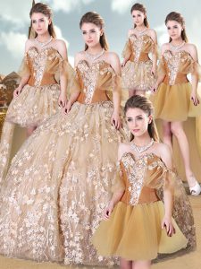 Glamorous Gold Lace Up Quinceanera Gowns Pick Ups Sleeveless