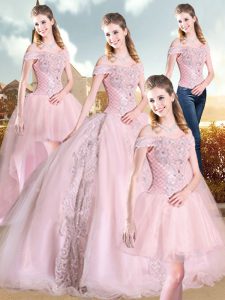 Sleeveless Sweep Train Lace Up Beading Quinceanera Dresses