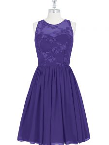 Spectacular Purple Sleeveless Lace Mini Length Prom Dress