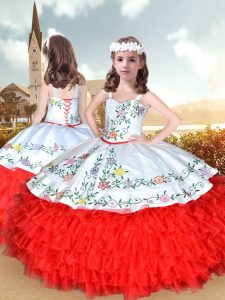 Trendy Sleeveless Lace Up Floor Length Embroidery and Ruffled Layers Little Girl Pageant Dress