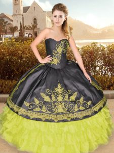Sumptuous Light Yellow Lace Up 15 Quinceanera Dress Embroidery and Ruffled Layers Sleeveless Floor Length