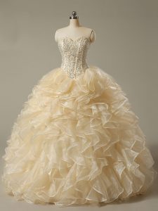 Sweetheart Sleeveless Lace Up Quince Ball Gowns Champagne Organza
