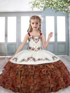 Excellent Brown Straps Lace Up Beading and Embroidery and Ruffles Kids Formal Wear Sleeveless