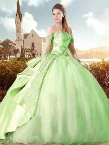 Sleeveless Beading and Lace Lace Up Ball Gown Prom Dress with Green and Yellow Green Sweep Train