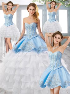 Inexpensive Ball Gowns 15 Quinceanera Dress Blue Sweetheart Satin and Organza Sleeveless Lace Up
