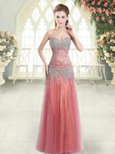 Attractive Tulle Sweetheart Sleeveless Zipper Beading Prom Evening Gown in Watermelon Red