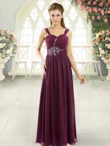 Enchanting Burgundy Lace Up Homecoming Dress Beading and Ruching Sleeveless Floor Length