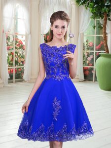 Extravagant Tulle Sleeveless Knee Length Prom Gown and Beading and Appliques