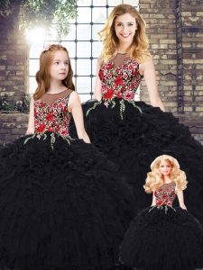 Sophisticated Embroidery and Ruffles 15 Quinceanera Dress Black Zipper Sleeveless Floor Length