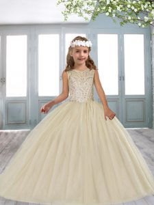 Beautiful Champagne Scoop Neckline Beading Girls Pageant Dresses Sleeveless Lace Up