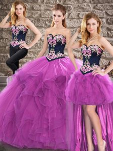 Customized Floor Length Lace Up Quinceanera Dress Purple for Sweet 16 and Quinceanera with Beading and Embroidery