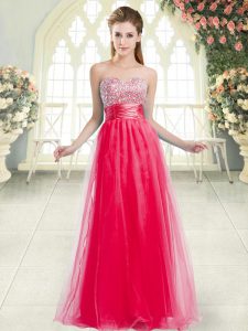 Coral Red Sweetheart Neckline Beading Prom Dress Sleeveless Lace Up