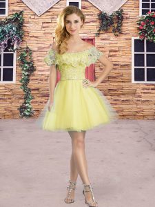 Yellow Off The Shoulder Zipper Beading and Lace Dama Dress Sleeveless
