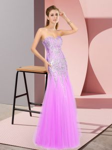 Tulle Sweetheart Sleeveless Zipper Beading Prom Dresses in Lilac