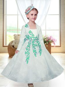 Lace Straps Sleeveless Zipper Embroidery Flower Girl Dresses in White