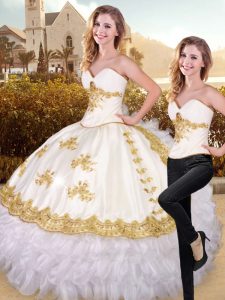 Clearance White Sleeveless Appliques and Ruffled Layers Floor Length Ball Gown Prom Dress
