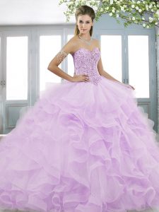 Hot Selling Floor Length Ball Gowns Sleeveless Lilac Sweet 16 Dresses Lace Up