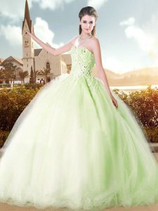 Floor Length Yellow Green Quinceanera Gown Sweetheart Sleeveless Lace Up