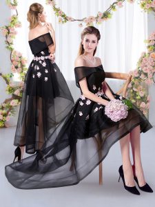 Black Short Sleeves Tulle Quinceanera Court Dresses for Prom and Party and Wedding Party