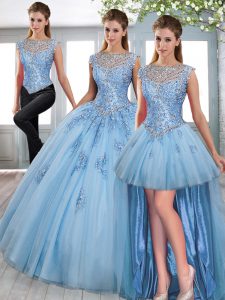 Noble Blue Sleeveless Beading and Lace Lace Up Sweet 16 Quinceanera Dress