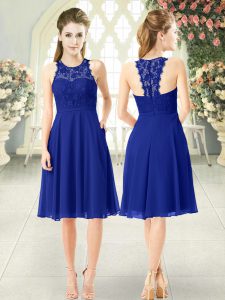 Chiffon Scoop Sleeveless Zipper Lace Prom Dresses in Royal Blue
