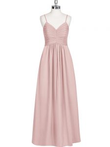 Fabulous Baby Pink Chiffon Zipper Prom Evening Gown Sleeveless Floor Length Ruching