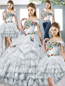 Colorful White Lace Up Quinceanera Dresses Embroidery and Ruffled Layers Sleeveless Floor Length