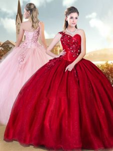 Floor Length Ball Gowns Sleeveless Red Sweet 16 Dresses Lace Up