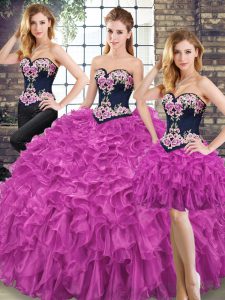 Elegant Sleeveless Lace Up Floor Length Embroidery and Ruffles Sweet 16 Quinceanera Dress