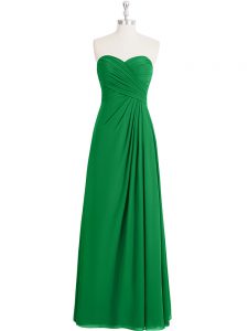 Romantic Green A-line Chiffon Sweetheart Sleeveless Ruching Floor Length Zipper Prom Gown