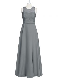 Scoop Sleeveless Chiffon Evening Dress Lace and Appliques and Belt Zipper