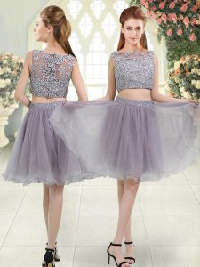Vintage Sleeveless Zipper Knee Length Beading and Lace Prom Dress