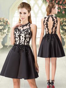 Fantastic Black Sleeveless Satin Backless Prom Dresses for Prom and Party